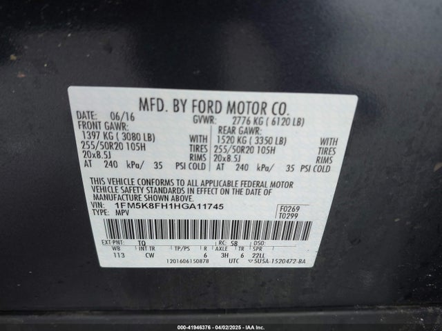 1FM5K8FH1HGA11745 Ford Explorer Limited