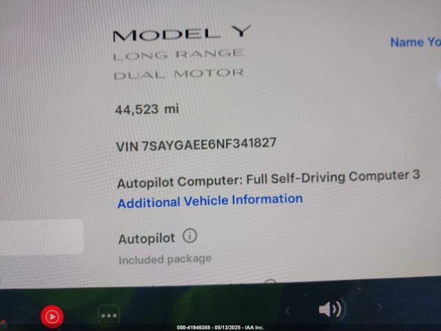 7SAYGAEE6NF341827 Tesla Model Y Long Range Dual Motor All-wheel Drive