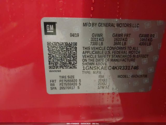1GNSKAEC4KR331746 Chevrolet Tahoe Ls
