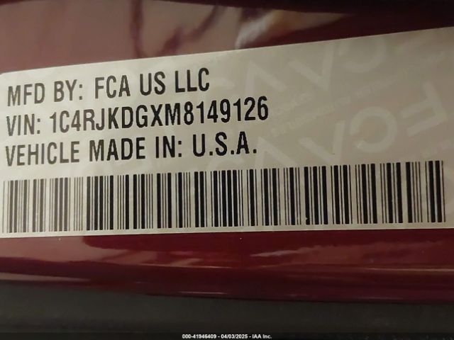 1C4RJKDGXM8149126 Jeep Grand Cherokee L Overland 4x4