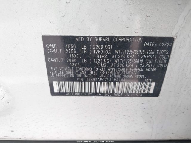 4S4BTAPC7L3193140 Subaru Outback Touring