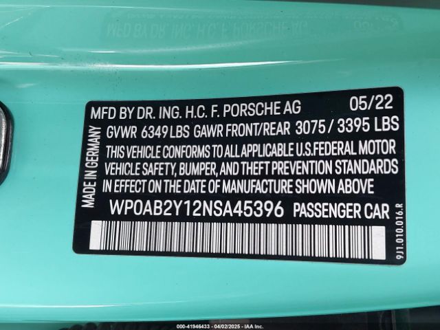 2022 PORSCHE TAYCAN WP0AB2Y12NSA45396 Photo 8