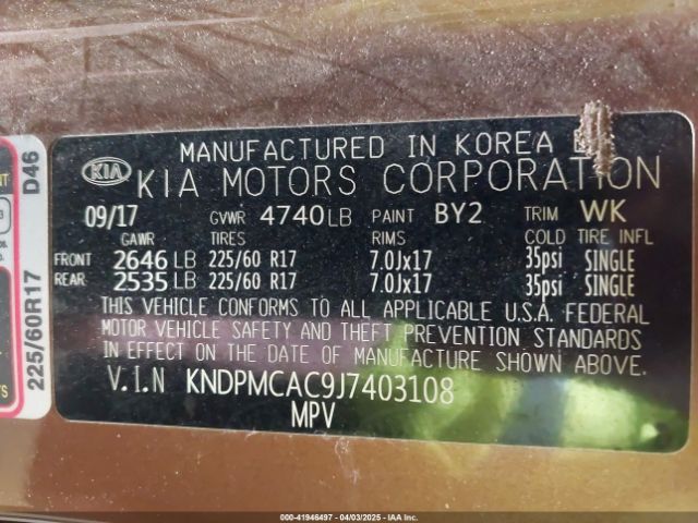 KNDPMCAC9J7403108 KIA Sportage Lx
