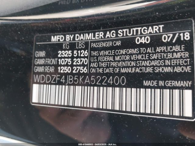 WDDZF4JB5KA522400 Mercedes-Benz E 300