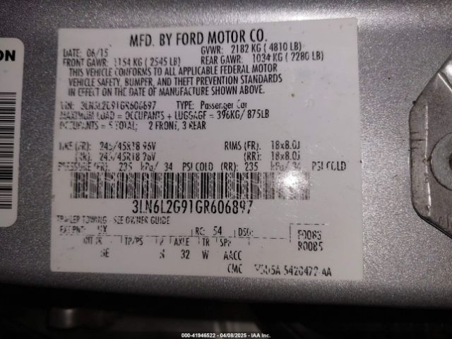 3LN6L2G91GR606897 Lincoln MKZ