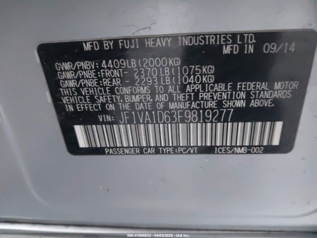 JF1VA1D63F9819277 Subaru Wrx Premium