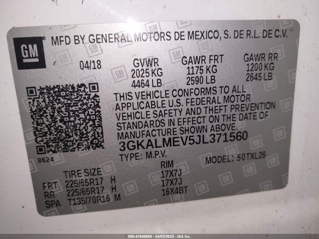 3GKALMEV5JL371560 GMC Terrain Sle
