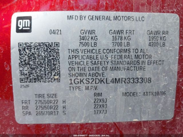 1GKS2DKL4MR333308 GMC Yukon 4wd Denali