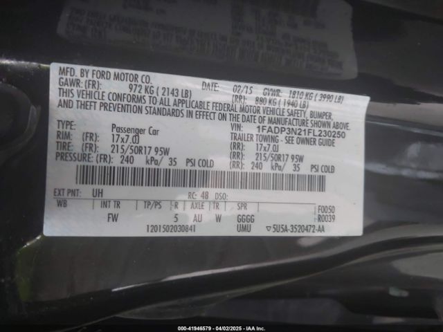 1FADP3N21FL230250 Ford Focus Titanium