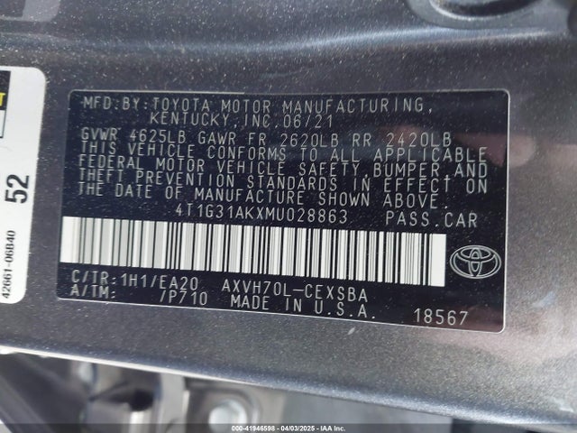 4T1G31AKXMU028863 Toyota a25a-fxs