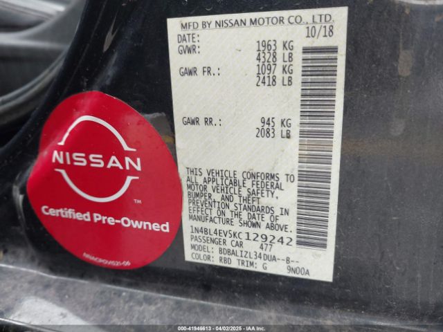 1N4BL4EV5KC129242 Nissan Altima 2.5 Sl
