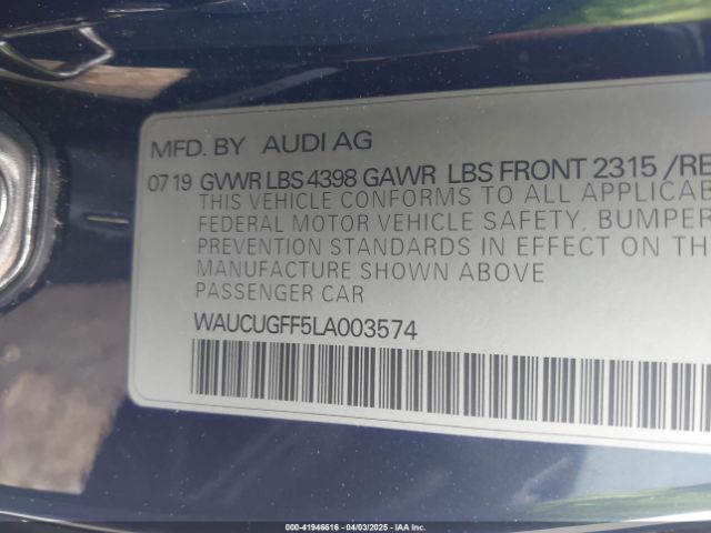 WAUCUGFF5LA003574 Audi A3 Premium Plus 40 Tfsi Front-wheel Drive S Tronic