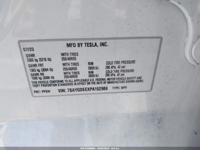 7SAYGDEEXPA152986 Tesla Model Y Awd/long Range Dual Motor All-wheel Drive