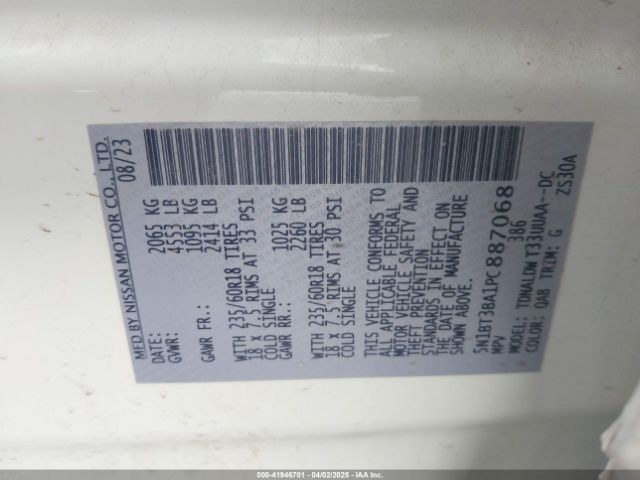 5N1BT3BA1PC887068 Nissan Rogue Sv Fwd