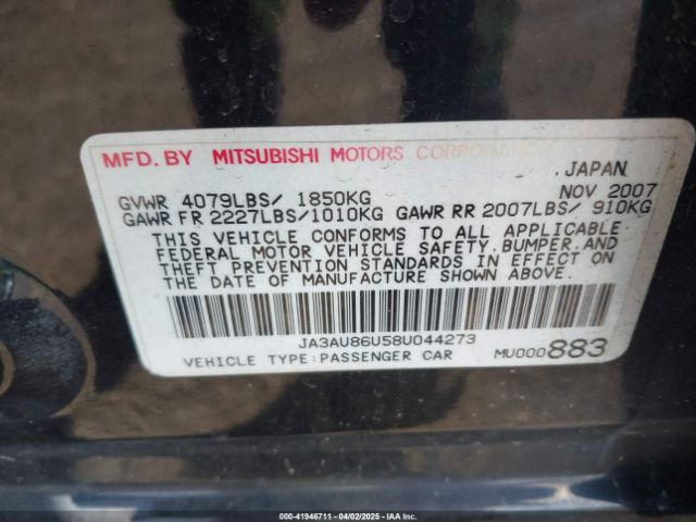 2008 MITSUBISHI LANCER JA3AU86U58U044273 Photo 8