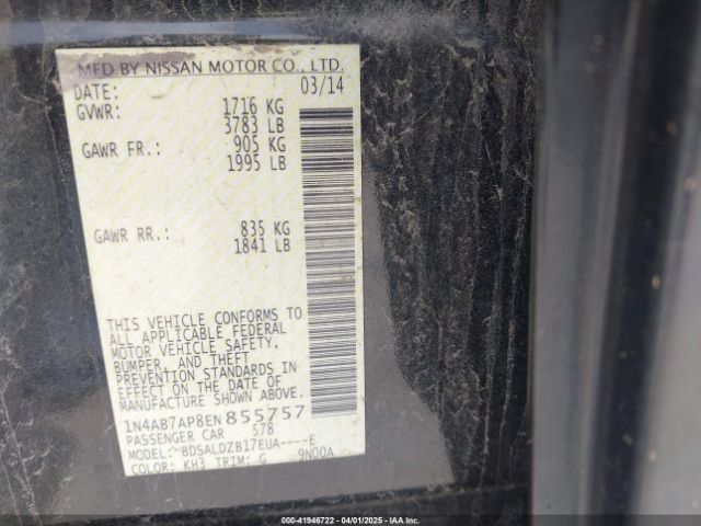 1N4AB7AP8EN855757 Nissan Sentra Fe+ S/fe+ Sv/s/sl/sr/sv