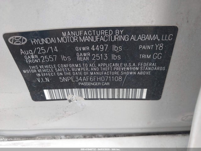 5NPE34AF6FH071108 Hyundai Sonata Limited