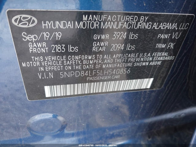 5NPD84LF5LH540856 Hyundai Elantra Value Edition