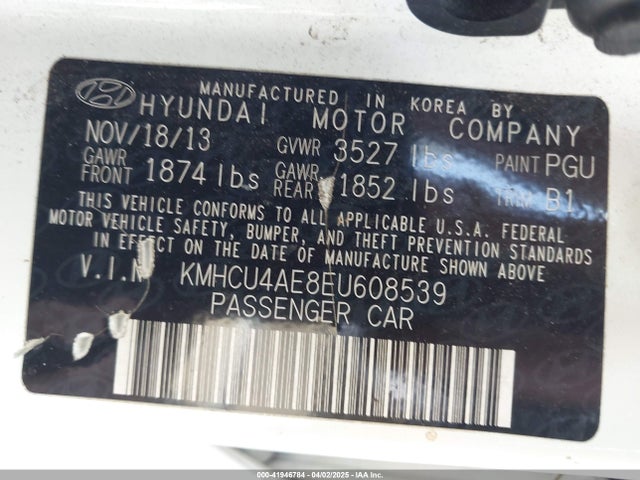 KMHCU4AE8EU608539 Hyundai ACCENT GLS