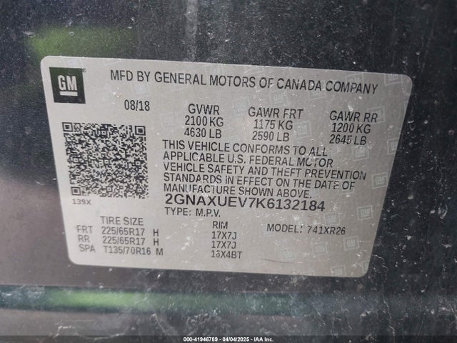 2GNAXUEV7K6132184 Chevrolet EQUINOX LT