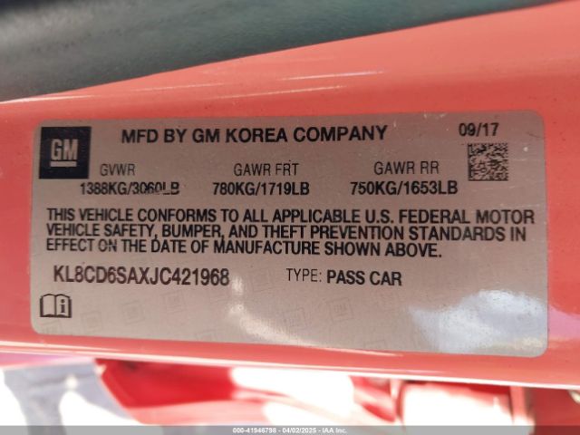 KL8CD6SAXJC421968 Chevrolet Spark 1lt Cvt