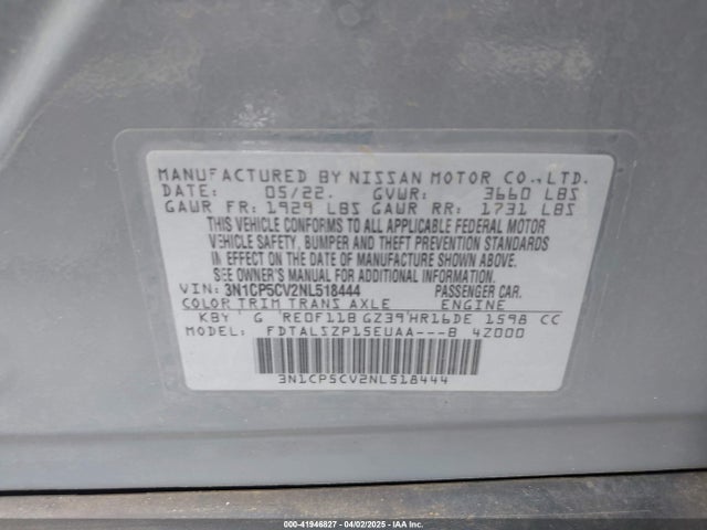 3N1CP5CV2NL518444 Nissan Kicks Sv Xtronic Cvt