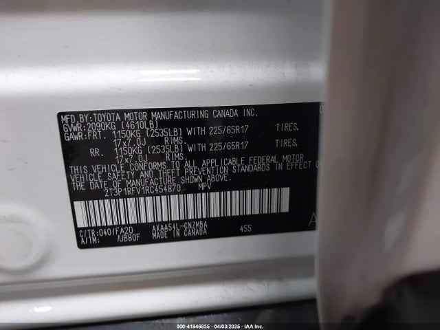 2T3P1RFV1RC454870 Toyota Rav4 Xle