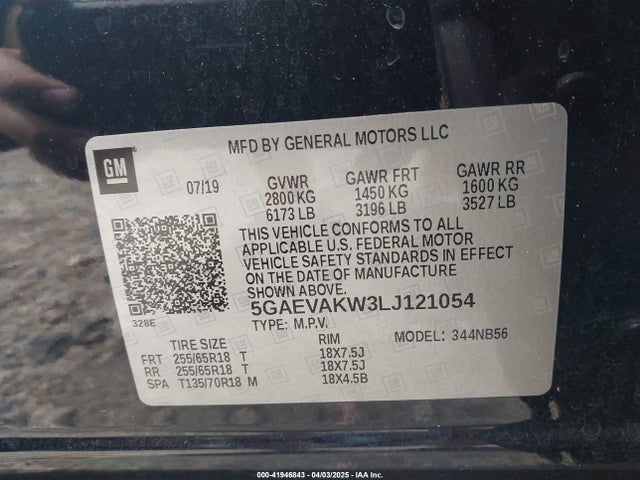 5GAEVAKW3LJ121054 Buick Enclave Awd Essence