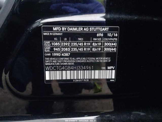WDCTG4GB4HJ334961 Mercedes-Benz Gla 250 4matic