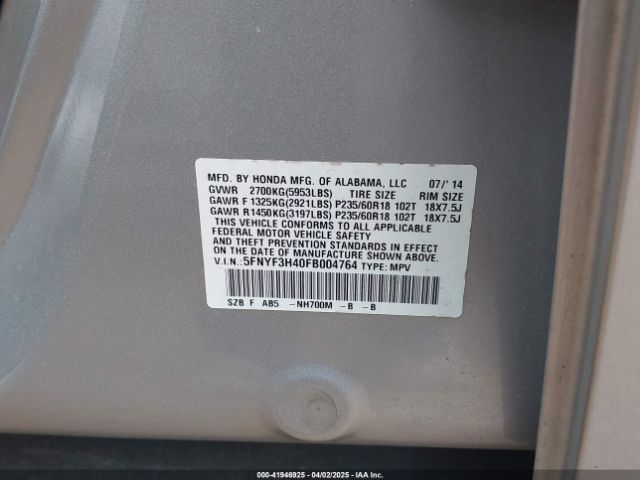 5FNYF3H40FB004764 Honda Pilot Ex