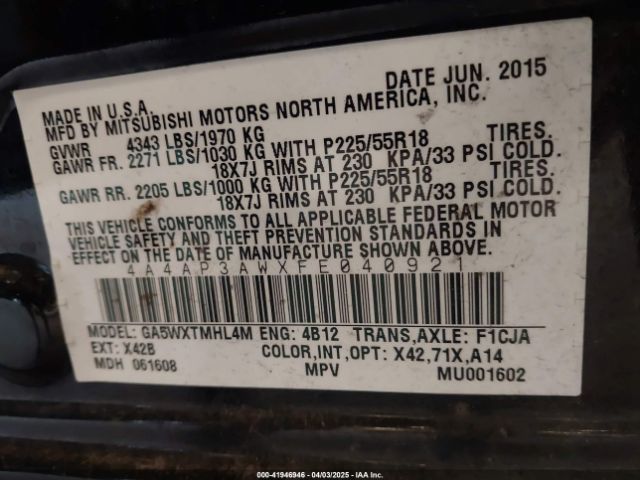 2015 MITSUBISHI OUTLANDER SPORT 4A4AP3AWXFE040921 Photo 8