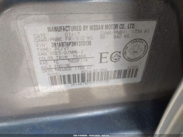 3N1AB7AP3HY370138 Nissan Sentra S/sl/sr/sv