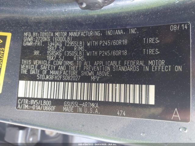 5TDJKRFH2FS082027 Toyota Highlander Xle V6