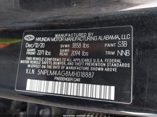 5NPLM4AG8MH018887 Hyundai ELANTRA SEL