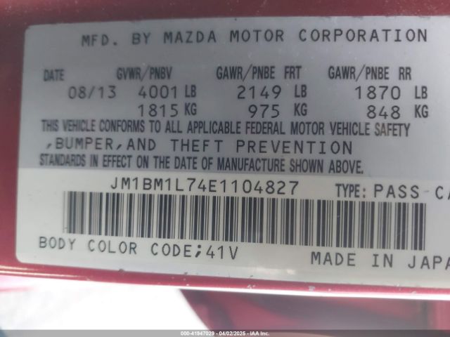 JM1BM1L74E1104827 Mazda Mazda3 I Touring