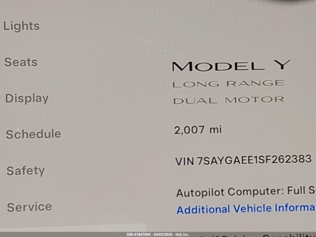 7SAYGAEE1SF262383 Tesla Model Y Long Range Dual Motor All-wheel Drive