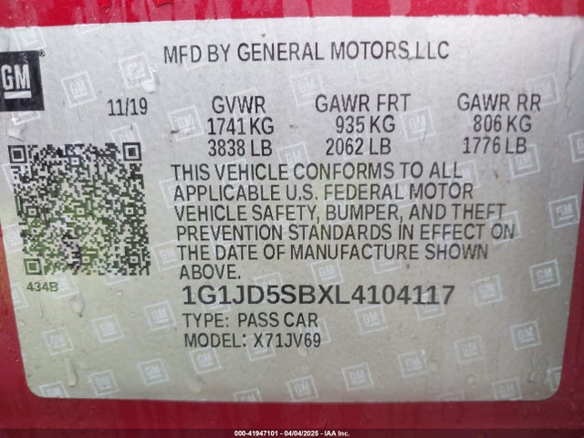 1G1JD5SBXL4104117 Chevrolet Sonic Fwd  Lt