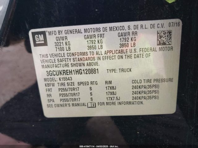 3GCUKREH1HG120881 Chevrolet Silverado 1500 1lt