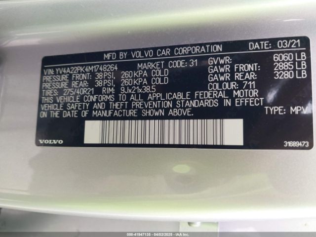 YV4A22PK4M1748264 Volvo Xc90 T6 Momentum 7 Passenger