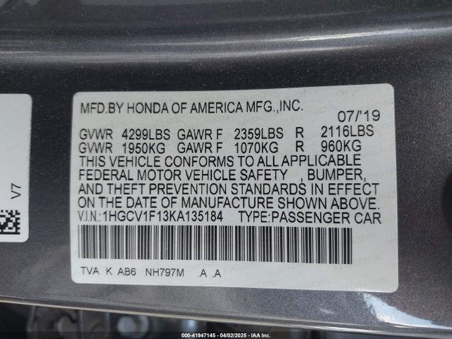 1HGCV1F13KA135184 Honda ACCORD LX