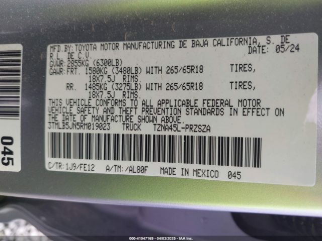 3TMLB5JN5RM019023 Toyota Tacoma Trd Sport 4wd