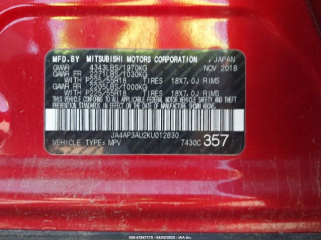 2019 MITSUBISHI OUTLANDER SPORT JA4AP3AU2KU012630 Photo 8