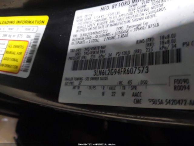 3LN6L2G94FR607573 Lincoln MKZ