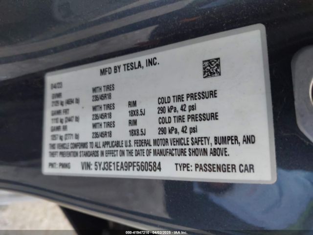 5YJ3E1EA9PF560584 Tesla Model 3 Rear-wheel Drive