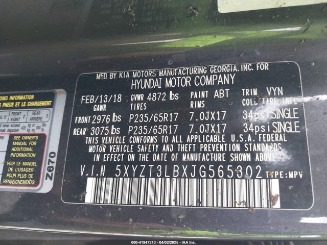 5XYZT3LBXJG565302 Hyundai Santa Fe Sport 2.4l