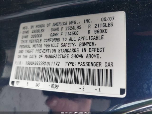 2008 ACURA TL 19UUA66238A011172 Photo 8