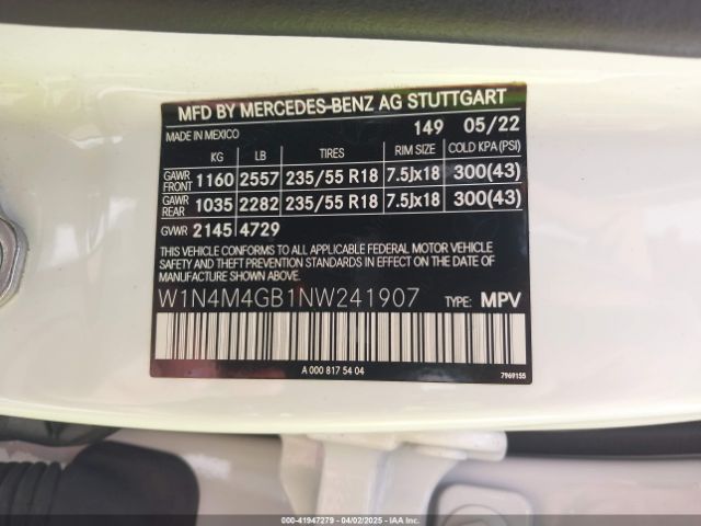 W1N4M4GB1NW241907 Mercedes-Benz GLB 250