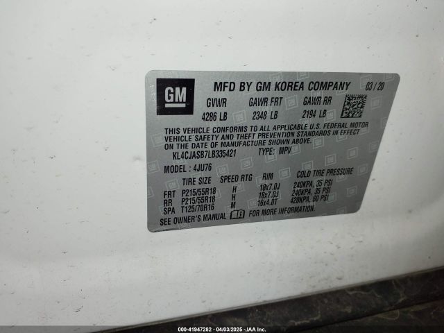 KL4CJASB7LB335421 Buick Encore Fwd Preferred