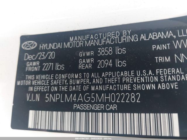 5NPLM4AG5MH022282 Hyundai ELANTRA SEL
