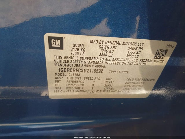 1GCRCRECXGZ116592 Chevrolet Silverado 1500 1lt